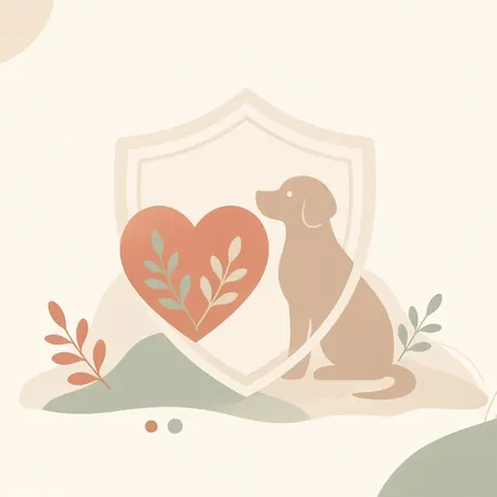Soft illustration of a dog and heart inside a protective shield