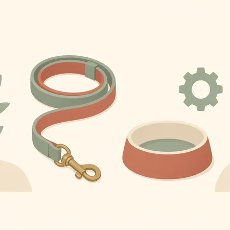 Soft illustration of a leash and dog bowl