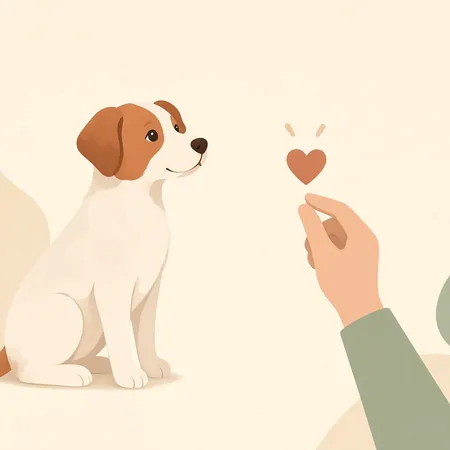 Soft illustration of a dog receiving a gentle training cue