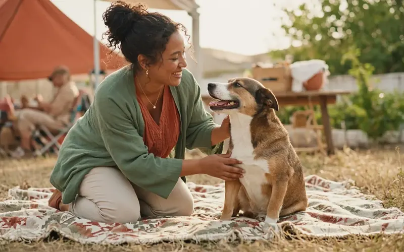 Warm first meeting between a person and a shelter dog